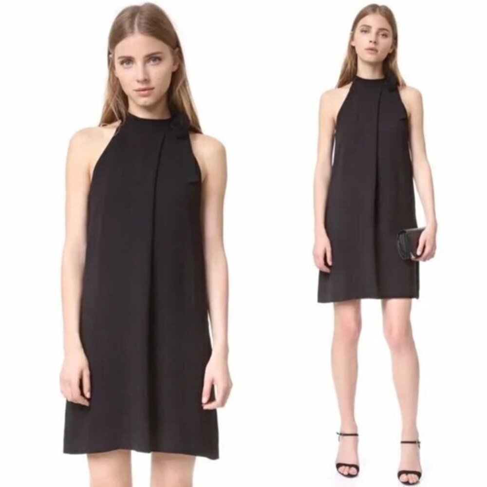 Theory Black Espere Admiral Crepe Tie Neck Cocktail Dress
